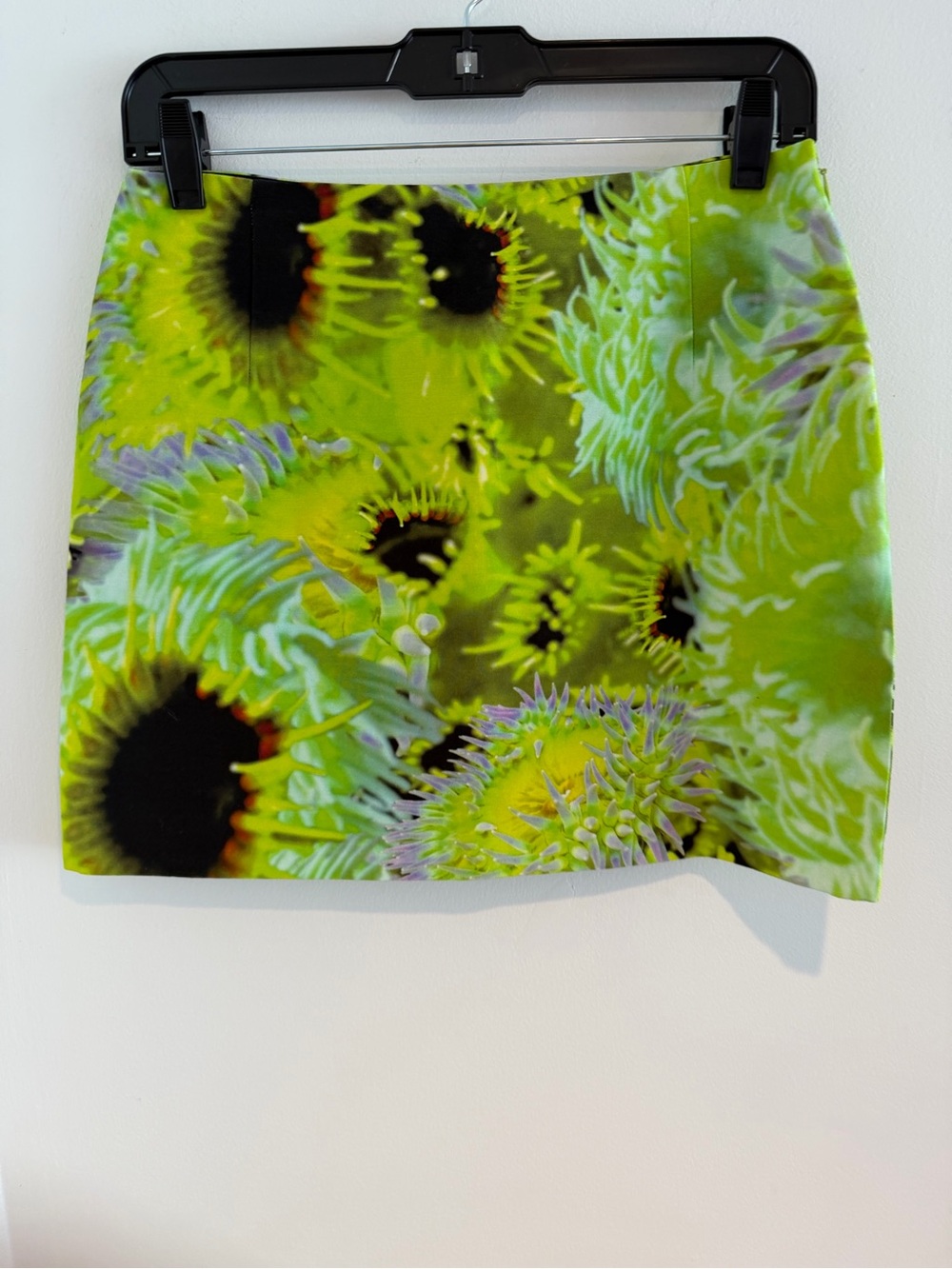 Tibi Neon Green Floral-Print Mini Skirt